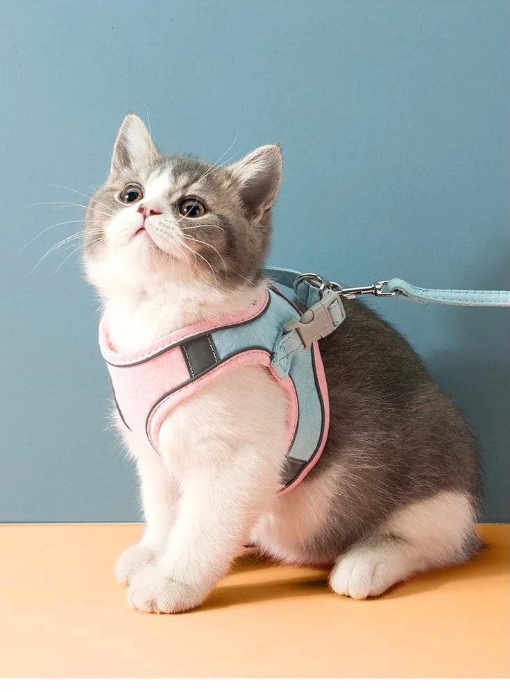犬猫兼用お出かけ用ハーネス pastel blue & pink